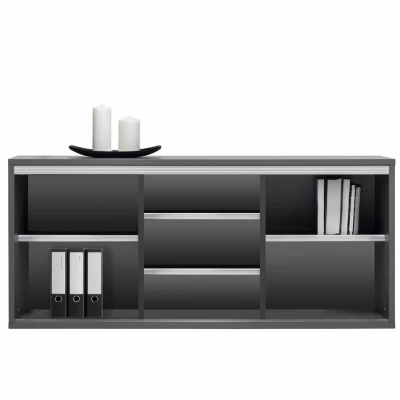 Nízká komoda s dvířky MANKATO - šedá / lesklá bílá