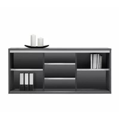 Nízká komoda s dvířky MANKATO - šedá / lesklá bílá