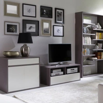 Kombinovaná komoda MANKATO - šedá / lesklá bílá