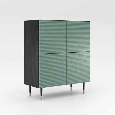 Komoda s dvířky MILIONA - pistáciová zelená / šedá