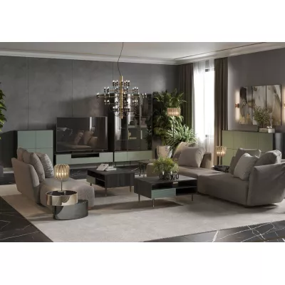 Komoda s dvířky MILIONA - pistáciová zelená / šedá