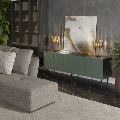 Komoda s dvířky MILIONA - pistáciová zelená / šedá