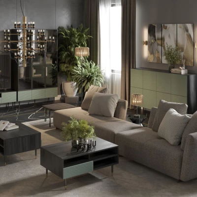 Komoda s dvířky MILIONA - pistáciová zelená / šedá