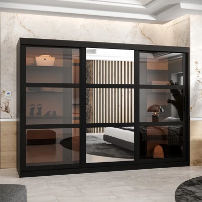 VÝPRODEJ - Šatní skříň KATIE 1 - 250 cm, černá / černá