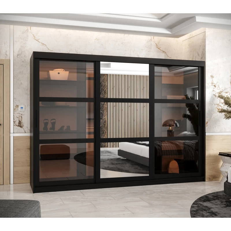 VÝPRODEJ - Šatní skříň KATIE 1 - 250 cm, černá / černá