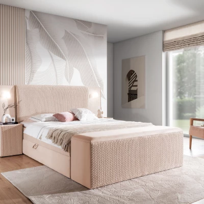 VÝPRODEJ - Manželská postel 160x200 SIANA s LED osvětlením - meruňková + topper ZDARMA