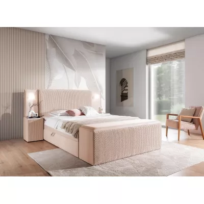VÝPRODEJ - Manželská postel 160x200 SIANA s LED osvětlením - meruňková + topper ZDARMA