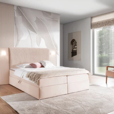 VÝPRODEJ - Manželská postel 160x200 SIANA s LED osvětlením - meruňková + topper ZDARMA