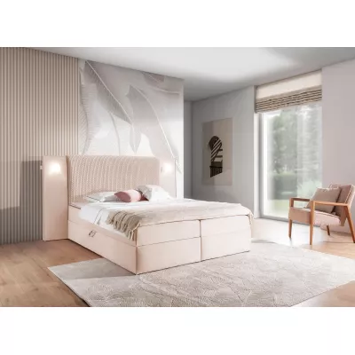 VÝPRODEJ - Manželská postel 160x200 SIANA s LED osvětlením - meruňková + topper ZDARMA