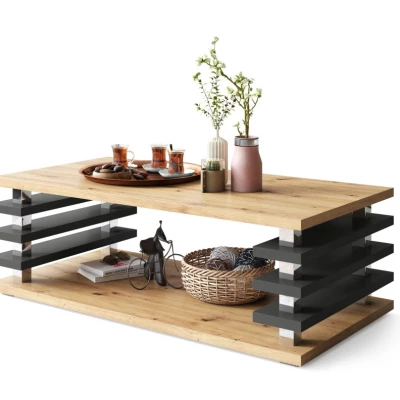 VÝPRODEJ - Konferenční stolek s lamelami BOGARD - dub artisan / černý