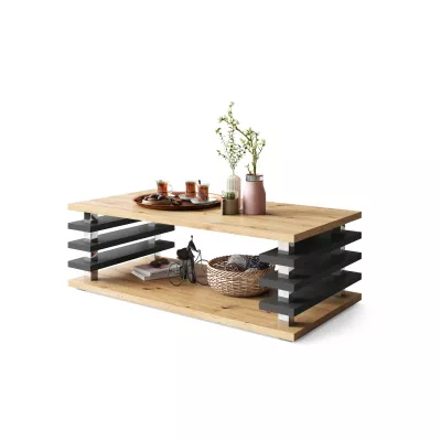 VÝPRODEJ - Konferenční stolek s lamelami BOGARD - dub artisan / černý