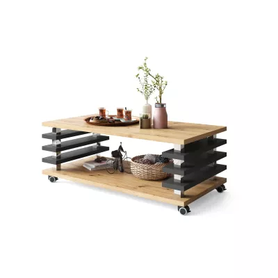 VÝPRODEJ - Konferenční stolek s lamelami BOGARD - dub artisan / černý