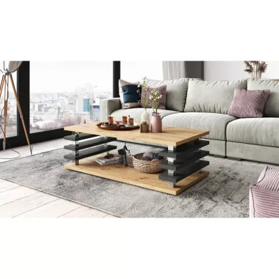 VÝPRODEJ - Konferenční stolek s lamelami BOGARD - dub artisan / černý