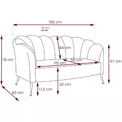 Designová dvoumístná pohovka RUBY - šedá / černá
