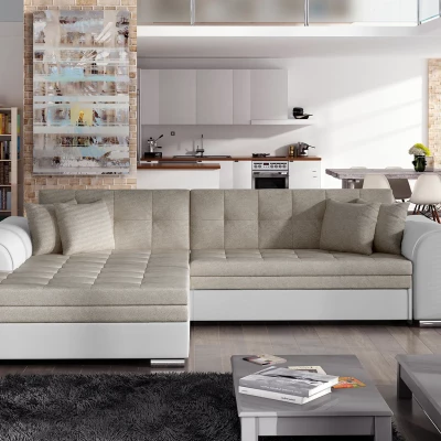 Rohová sedací souprava SANGITA 1 - bílá / béžová, levý roh