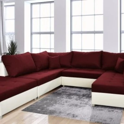 Rozkládací sedací souprava do U s taburetem AURORA 1 - červená / krémová