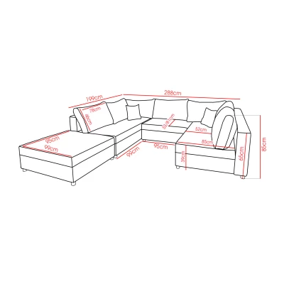 Rozkládací sedací souprava do U s taburetem AURORA 1 - červená / krémová