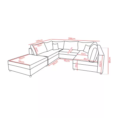 Rozkládací sedací souprava do U s taburetem AURORA 1 - červená / krémová