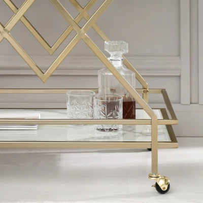 Designový servírovací stolek NIKOLAS - bílý mramor / zlatý