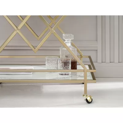Designový servírovací stolek NIKOLAS - bílý mramor / zlatý
