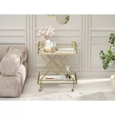 Designový servírovací stolek NIKOLAS - bílý mramor / zlatý