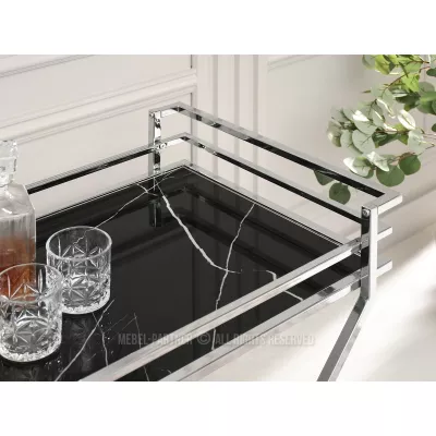 Designový servírovací stolek NIKOLAS - černý mramor / chrom