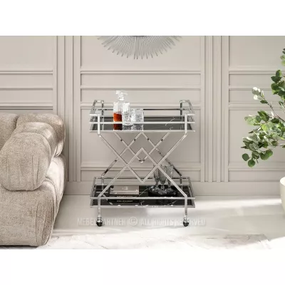 Designový servírovací stolek NIKOLAS - černý mramor / chrom
