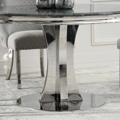 Designový kulatý stůl EBONY - šedomodrý / chrom