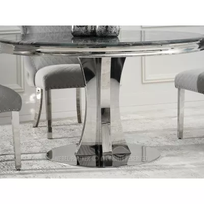 Designový kulatý stůl EBONY - šedomodrý / chrom