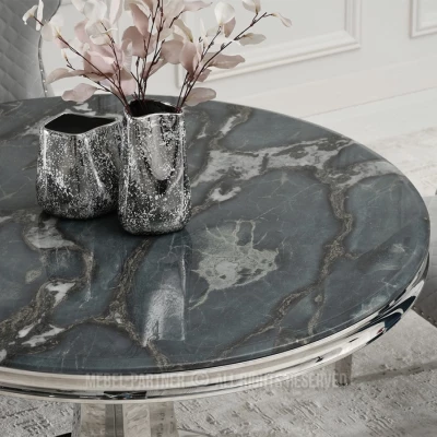 Designový kulatý stůl EBONY - šedomodrý / chrom