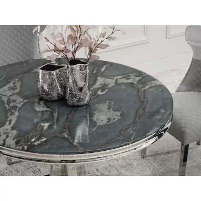 Designový kulatý stůl EBONY - šedomodrý / chrom