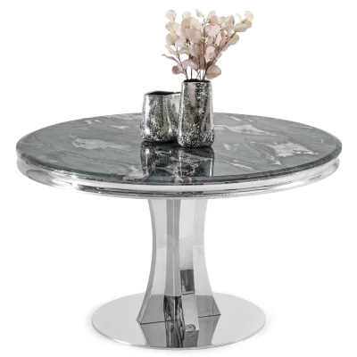 Designový kulatý stůl EBONY - šedomodrý / chrom