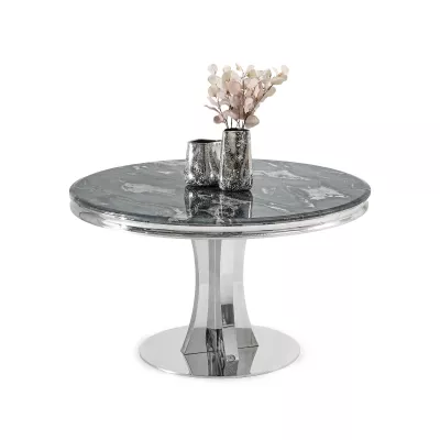 Designový kulatý stůl EBONY - šedomodrý / chrom