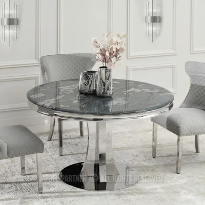 Designový kulatý stůl EBONY - šedomodrý / chrom