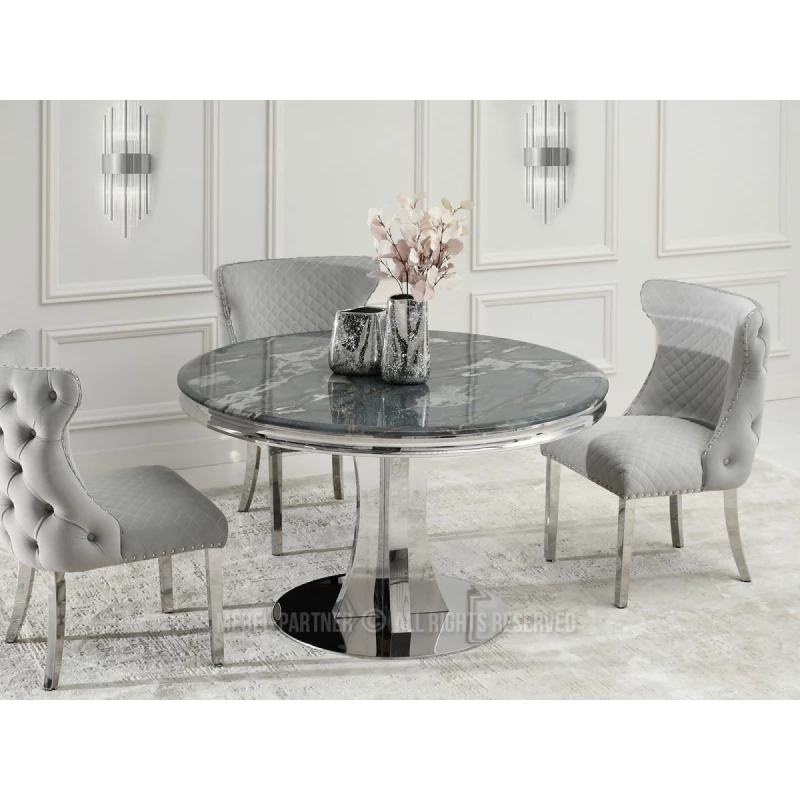 Designový kulatý stůl EBONY - šedomodrý / chrom