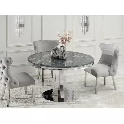 Designový kulatý stůl EBONY - šedomodrý / chrom