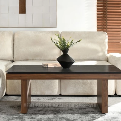 Konferenční stolek TALAL - černý mramor / ořech