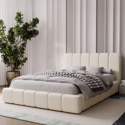 Čalouněná postel 200x200 FATUMATA 1 s úložným prostorem - krémová