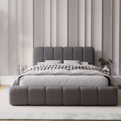 Čalouněná postel 200x200 FATUMATA 1 s úložným prostorem - tmavě šedá