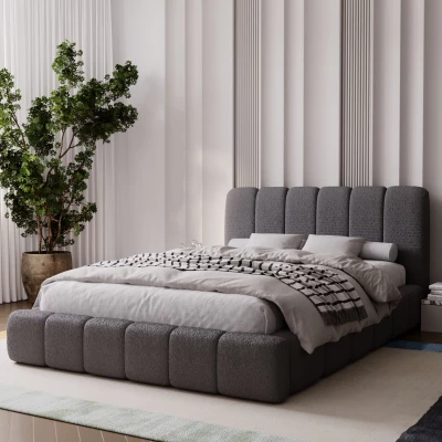 Čalouněná postel 200x200 FATUMATA 1 s úložným prostorem - tmavě šedá