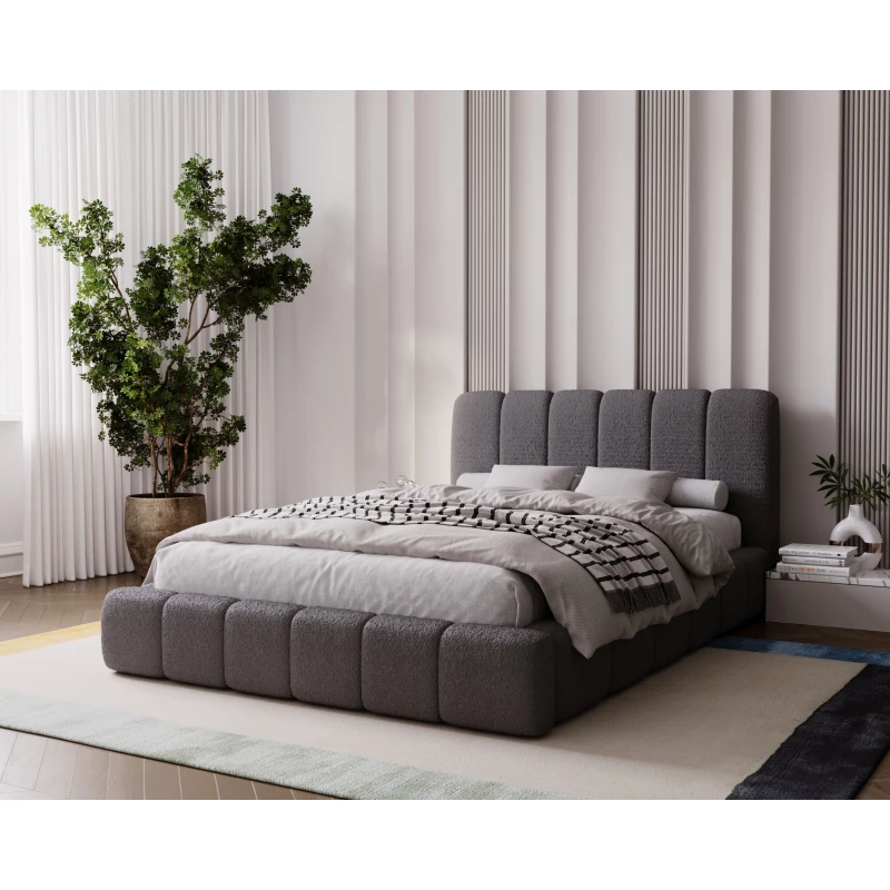 Čalouněná postel 200x200 FATUMATA 1 s úložným prostorem - tmavě šedá