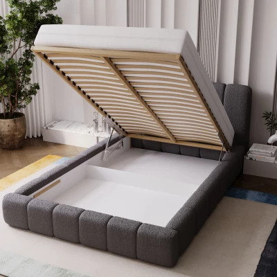 Čalouněná postel 200x200 FATUMATA 1 s úložným prostorem - tmavě šedá