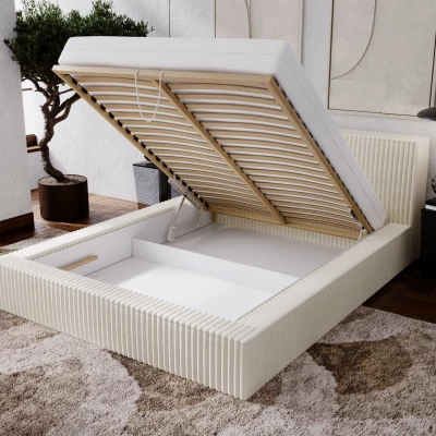 Manželská čalouněná postel 160x200 SIDONIA 1 s úložným prostorem - krémová