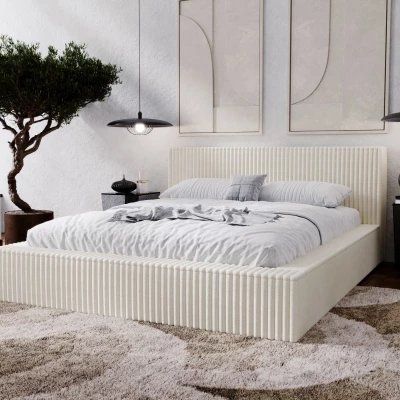 Manželská čalouněná postel 160x200 SIDONIA 1 s úložným prostorem - krémová