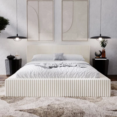 Manželská čalouněná postel 180x200 SIDONIA 1 s úložným prostorem - krémová