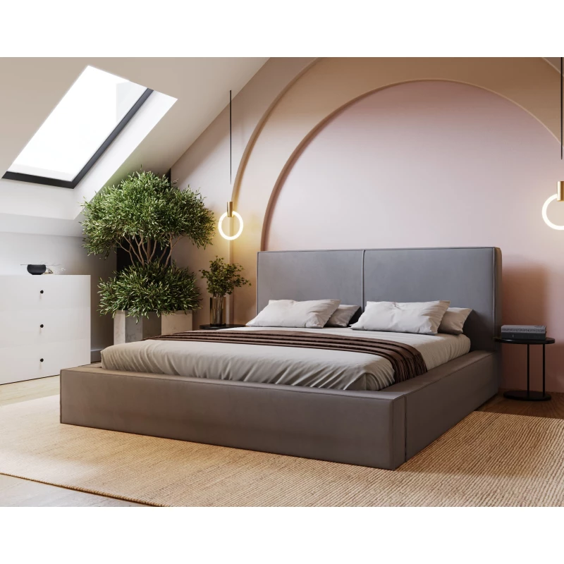 Jednoduchá čalouněná postel 160x200 NIDIA 1 s úložným prostorem - šedá