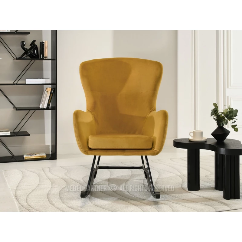 Houpací křeslo RIFAT - hořčicové / černé