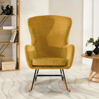 Houpací křeslo RIFAT - hořčicové / černé / buk