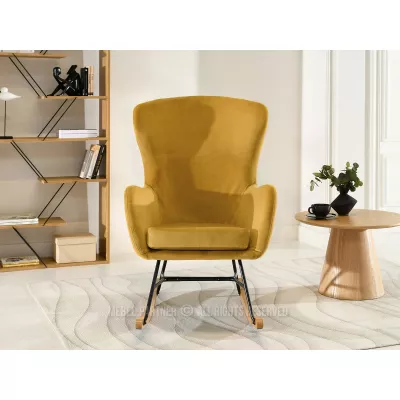 Houpací křeslo RIFAT - hořčicové / černé / buk