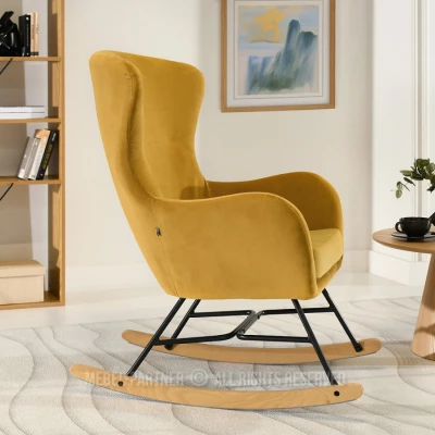 Houpací křeslo RIFAT - hořčicové / černé / buk